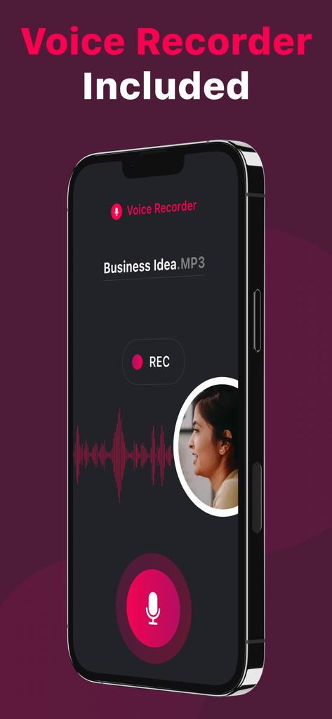 Voice recorder interface in the Call Recorder ACR app showing a recording for a business idea
