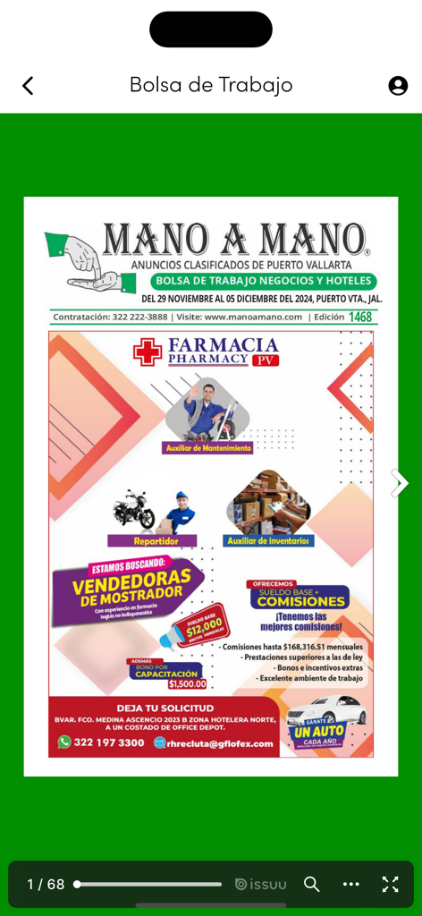 Mano a Mano Revista - Job board section of the Mano a Mano Revista classifieds app