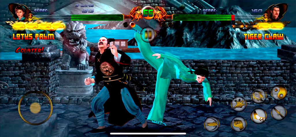 Shaolin vs Wutang - Fighting - A martial arts combat scene between Lotus Palm and Tiger Claw characters in Shaolin vs Wutang Fighting