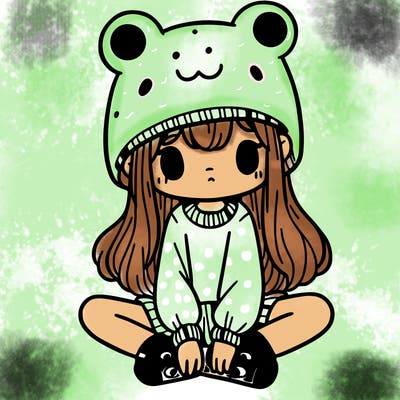 a girl wearing a frog hat and some frog socks
