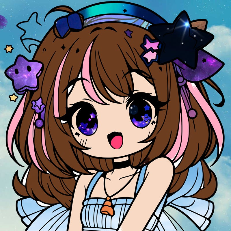 cute anime girl with star accessories