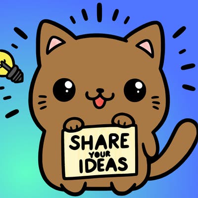 a cute cat saying share your ideas