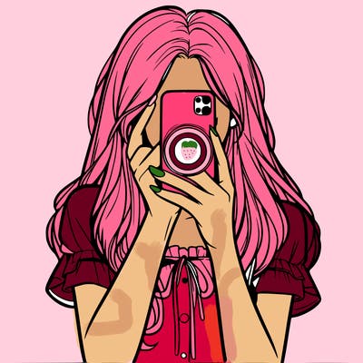 a realistic girl holding her phone taking pictures