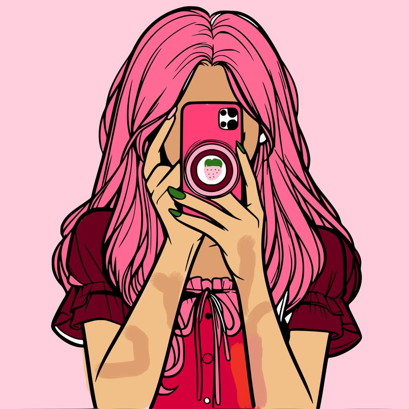 a realistic girl holding her phone taking pictures