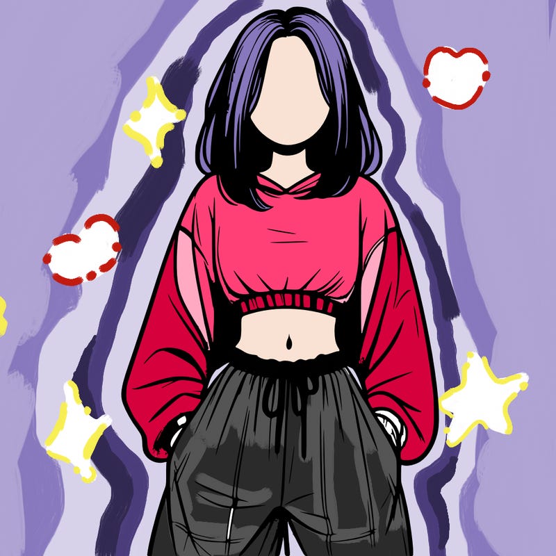 realistic girl faceless with baggy pants and a crop top