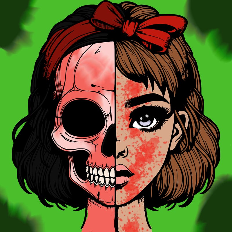 realistic girl with half skull mask