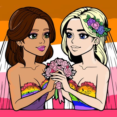 two realistic  women marrying each other