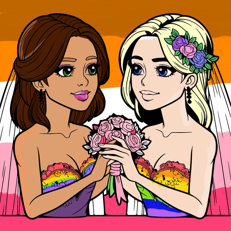 two realistic  women marrying each other