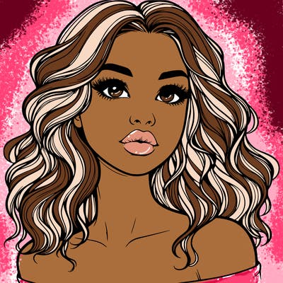 realistic girl with wavy hair and lips