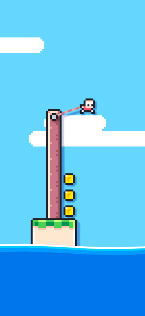 Roper - One Button Platformer - Pixel art character swinging from a pillar in Roper One Button Platformer