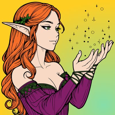 realistic elf girl doing magic