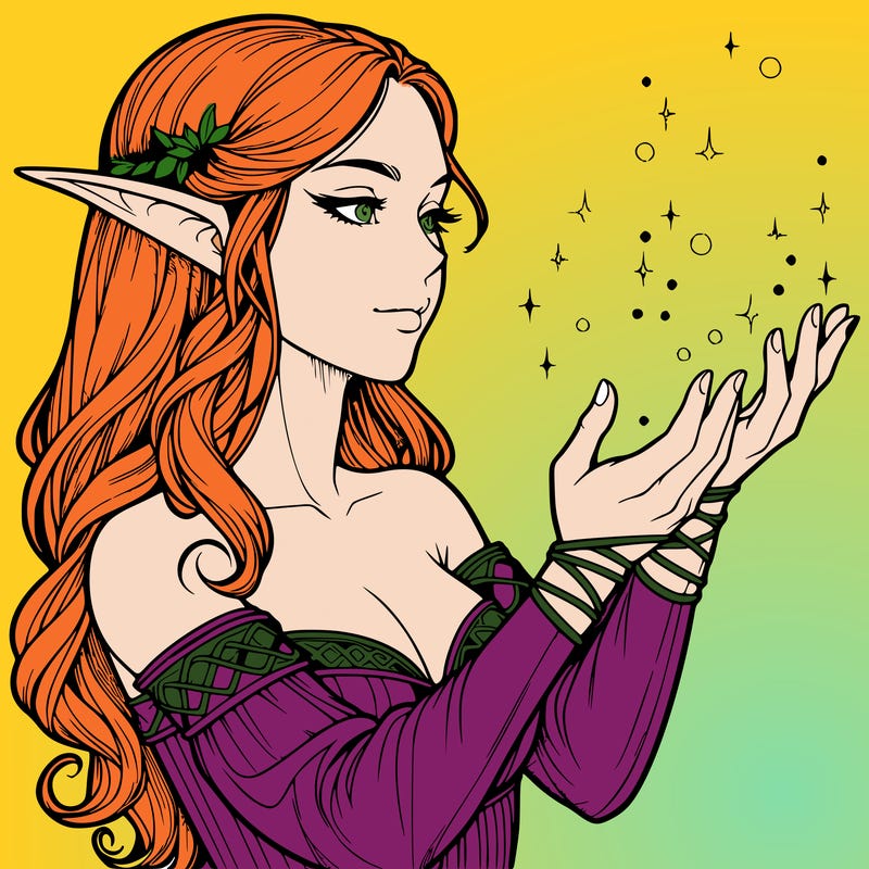 realistic elf girl doing magic