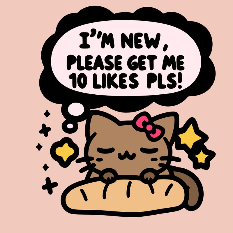 kitty taking a nap dream talking and saying "i'm new, please get me at least 10 likes pls!!"