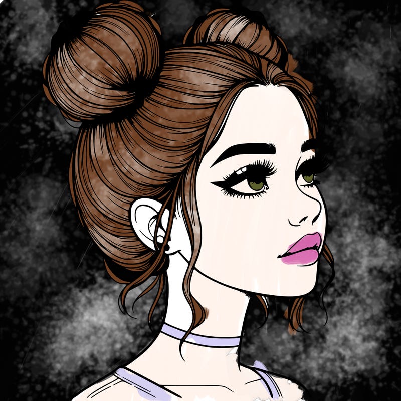 realistic girl with buns on the top of her head