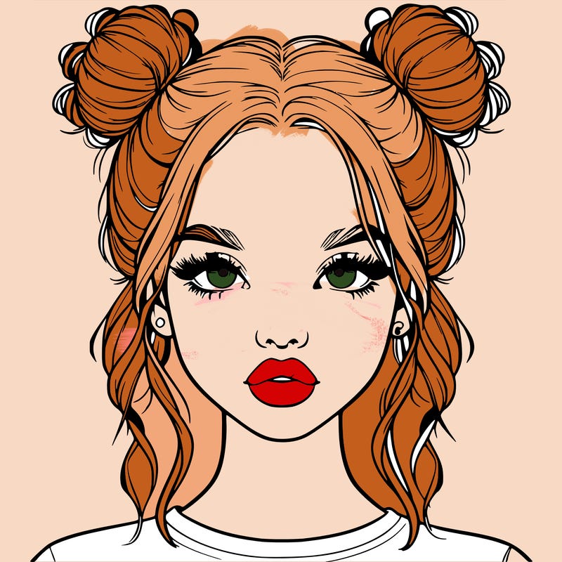 realistic girl with two buns in hair and lips