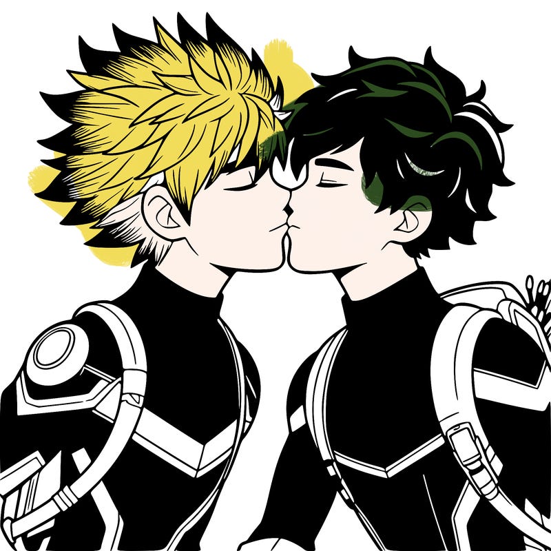 bakugo and deku (from my hero academia) kissing