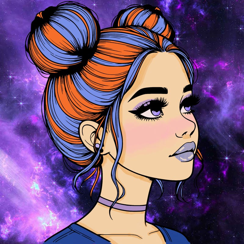 realistic girl with buns on the top of her head