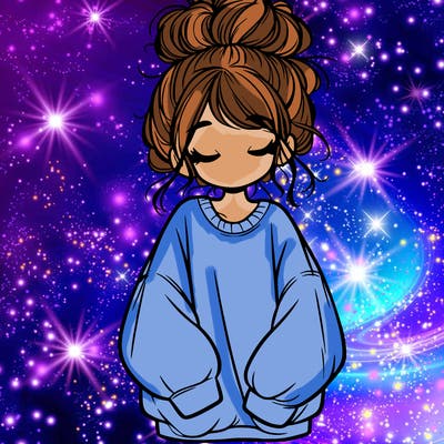 girl with baggy sweatshirt and messy bun