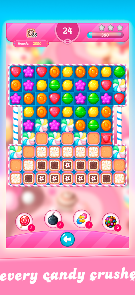 Candy Match 3: Sweet Lands - Gameplay screenshot of Candy Match 3 Sweet Lands showing a colorful puzzle board with various candies and boosters