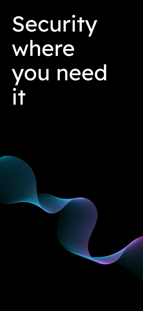Cydog Toolkit - Werbebildschirm für die Cydog Toolkit App mit dem Slogan Sicherheit, wo Sie sie brauchen, vor einem dunklen Hintergrund mit abstrakten Wellen.