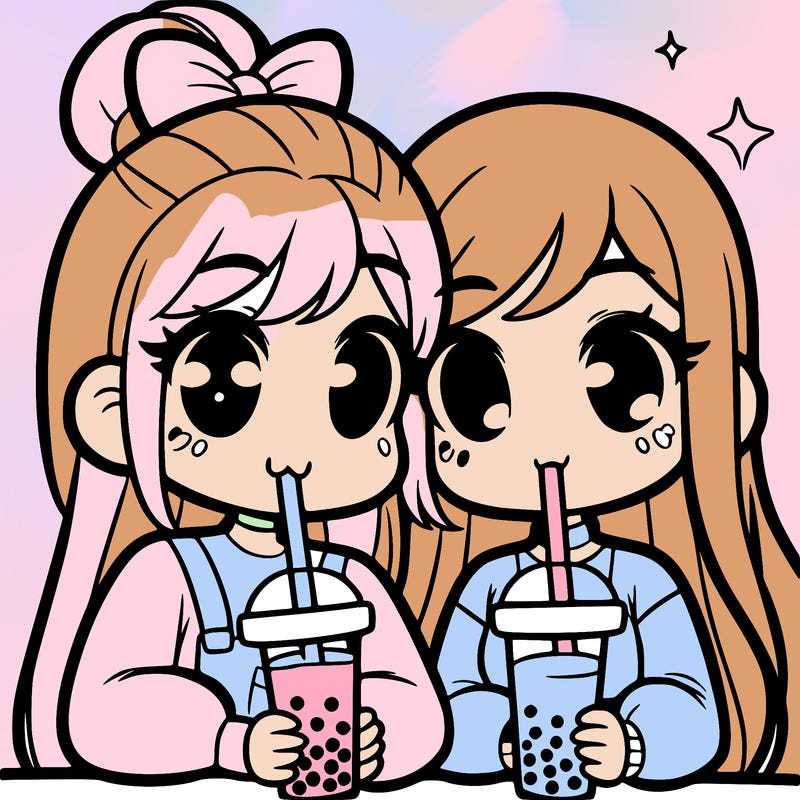two girl drinking boba tea