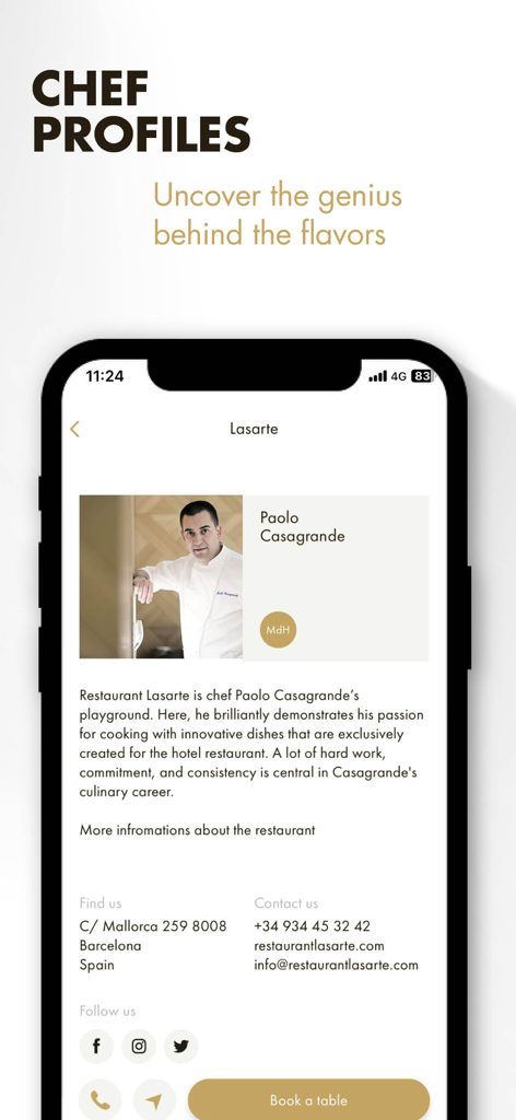 Página de perfil del chef Paolo Casagrande en la aplicación de alta cocina JRE