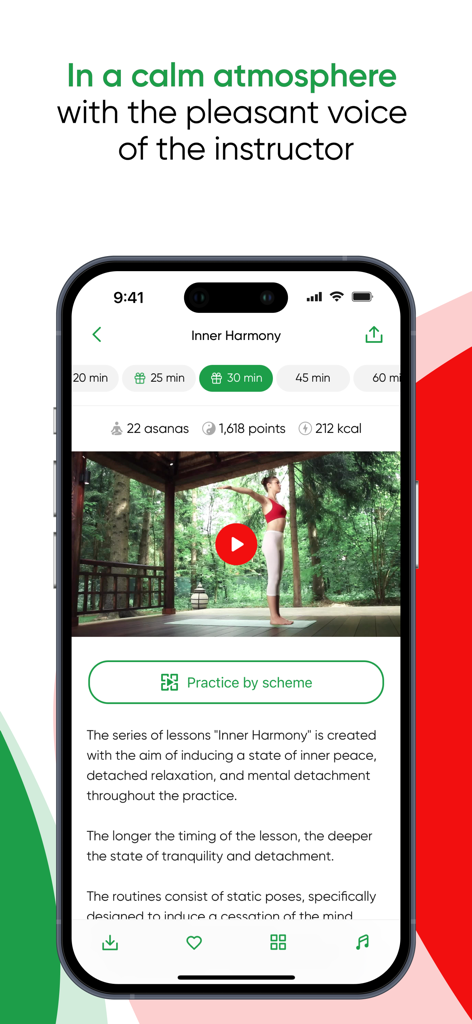 Yoga Club app screen showing a guided yoga class video and lesson details