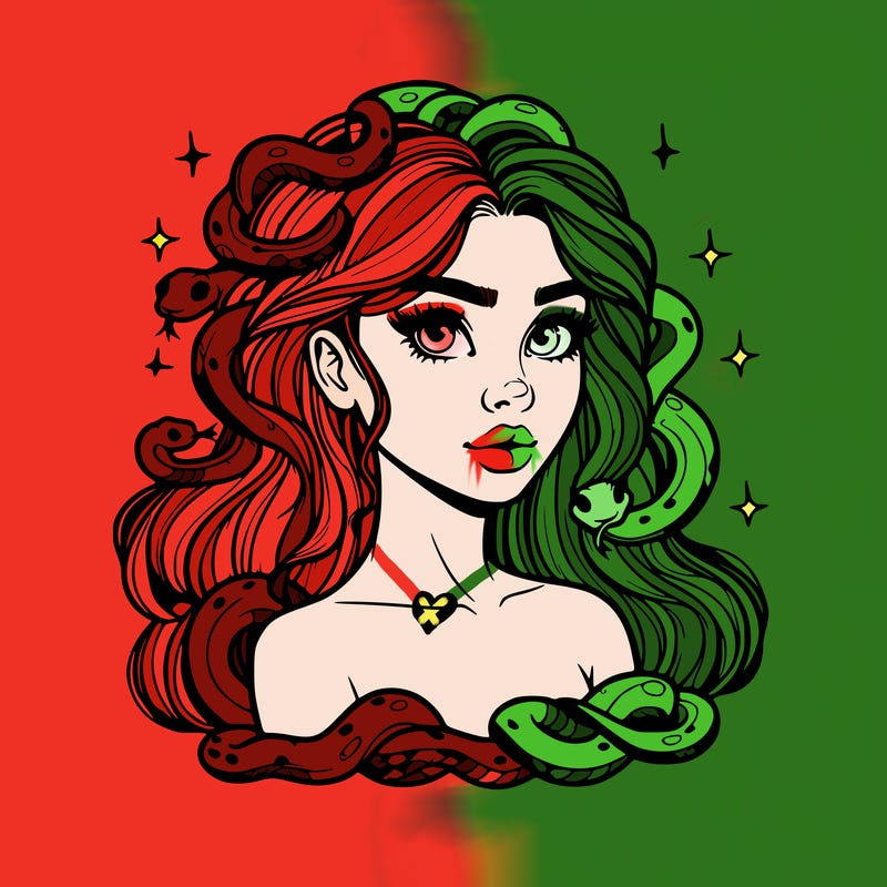 realistic girl with snakes as hair