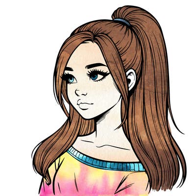 realistic girl with a high ponytail