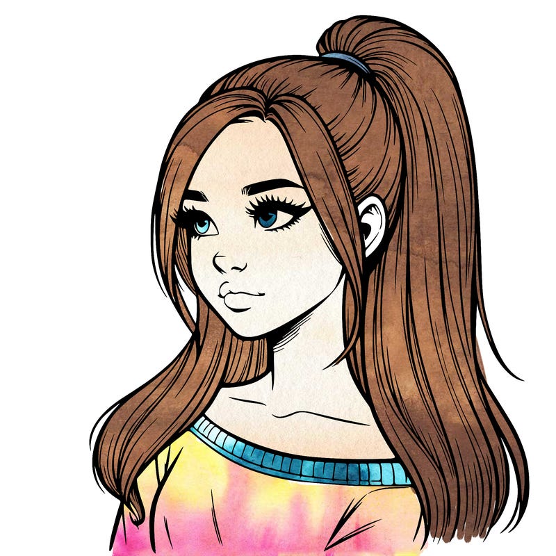 realistic girl with a high ponytail