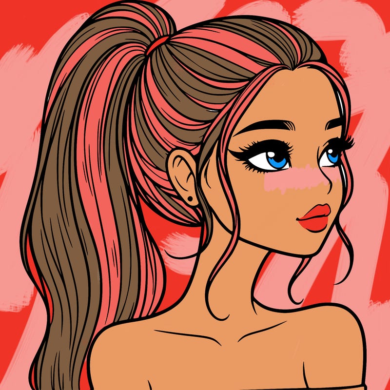 a beautiful and realistic girl with a high pony tail