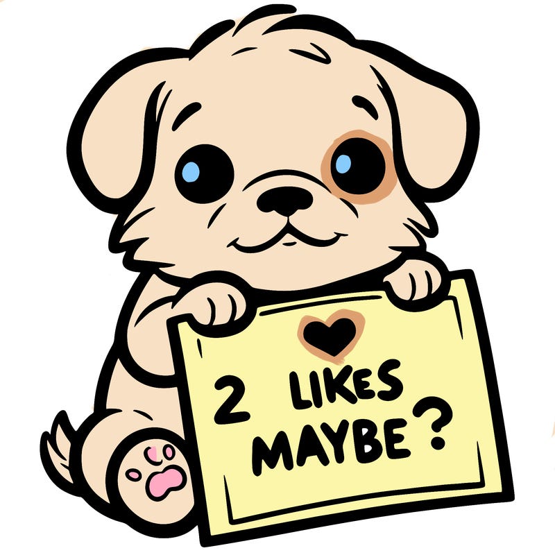 a puppy holding a sign that says 2 likes maybe?
