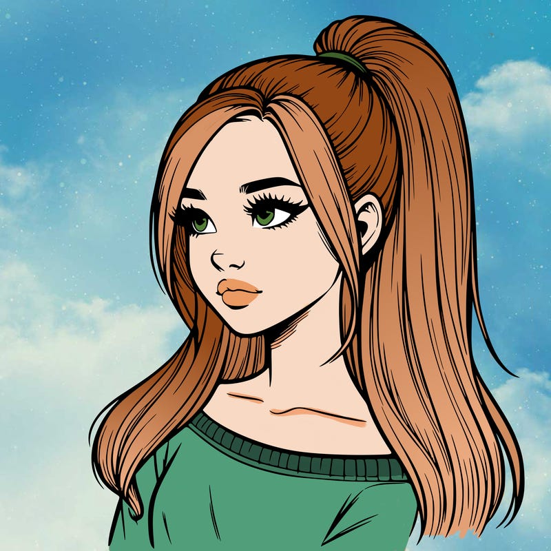 realistic girl with a high ponytail