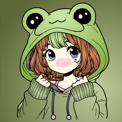 a cute teenage girl wearing a frog hoodie