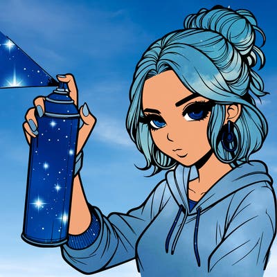 a realistic girl spray painting