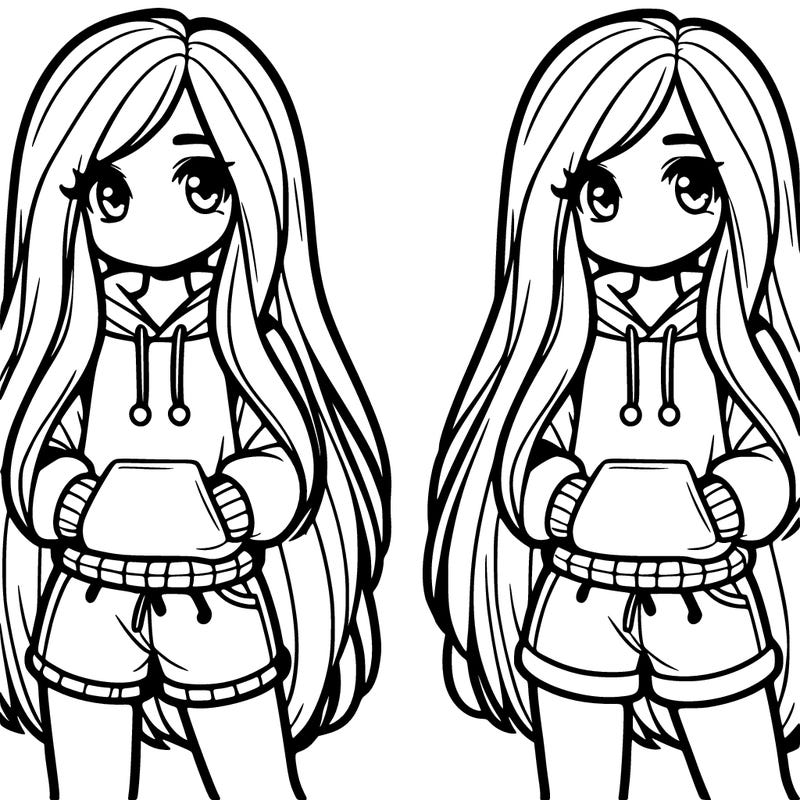 girl with long hair wearing hoodie and shorts