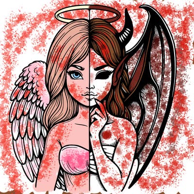 realistic angel half demon