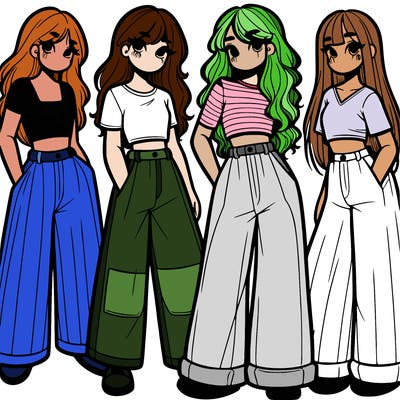 girls with wide pants and a croc top