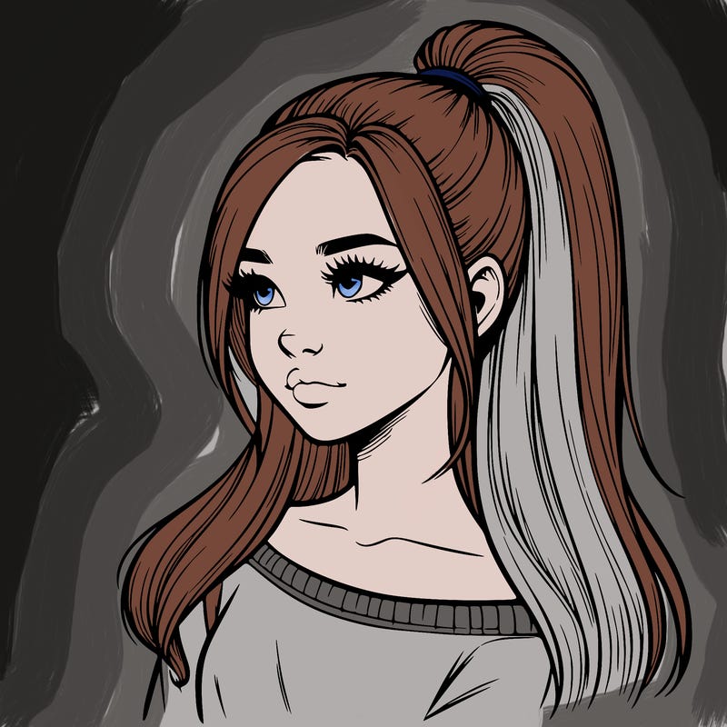 realistic girl with a high ponytail