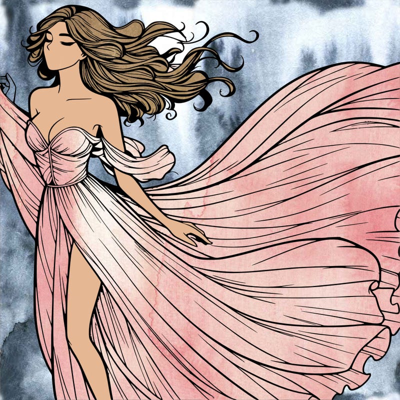 realistic woman in dress flowing the the wind