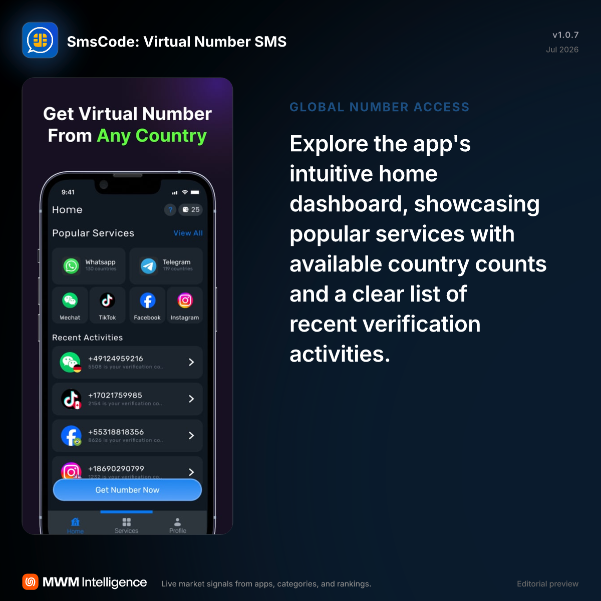 SmsCode: Virtual Number SMS - Utilities App | MWM