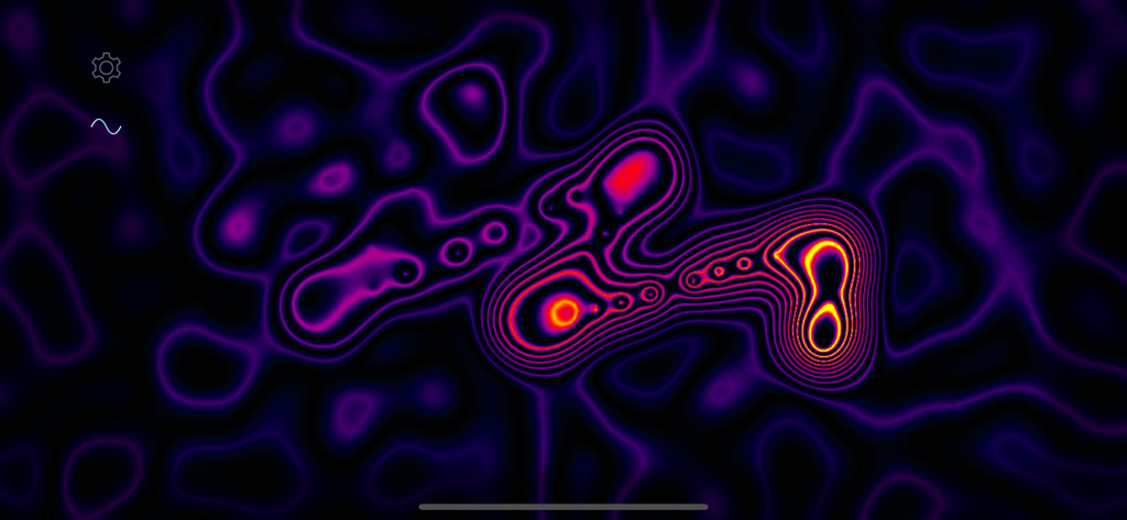 Skym - Abstract purple and orange topographical patterns on the Skym app interface for MIDI parameter control.