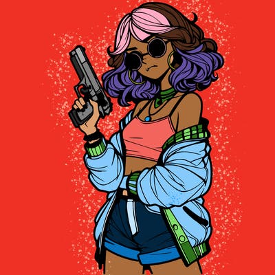 stylish teenage girl with gun