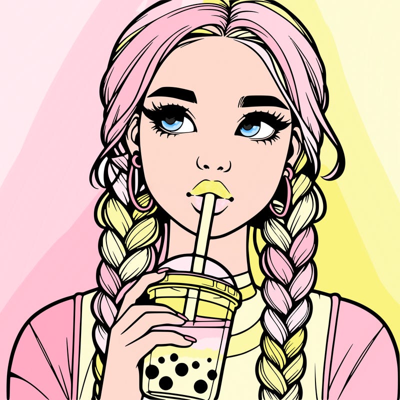 realistic girl with braided hair drinking boba