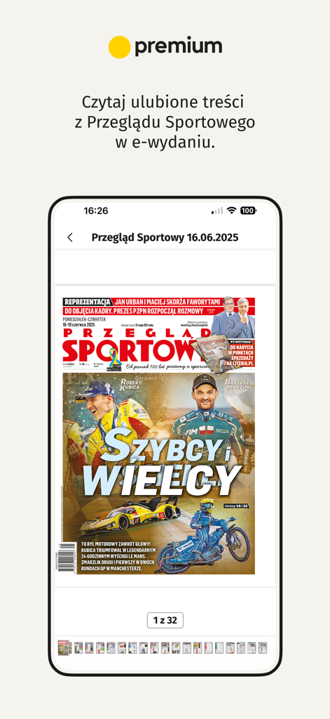 Onet - wiadomości - Smartphone screen showing a digital edition of the Polish sports magazine Przeglad Sportowy in the Onet app.