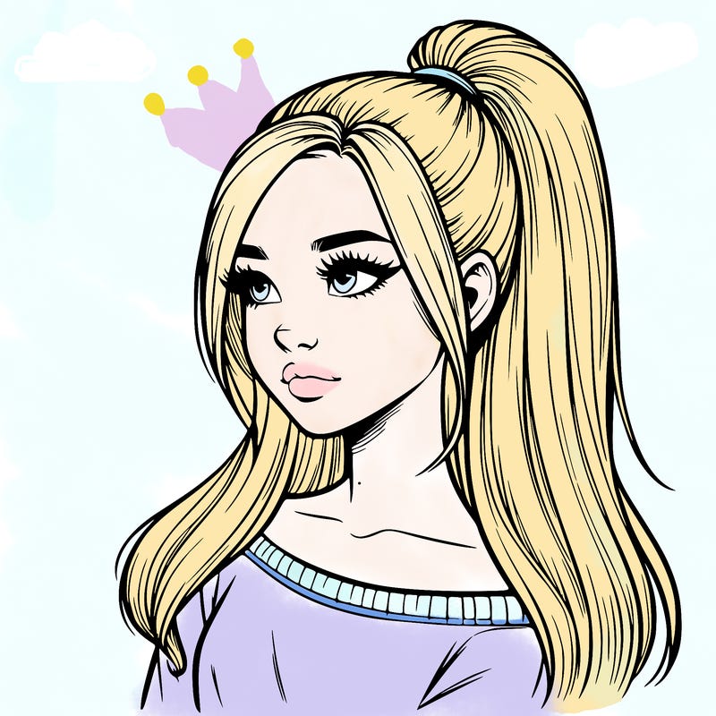 realistic girl with a high ponytail