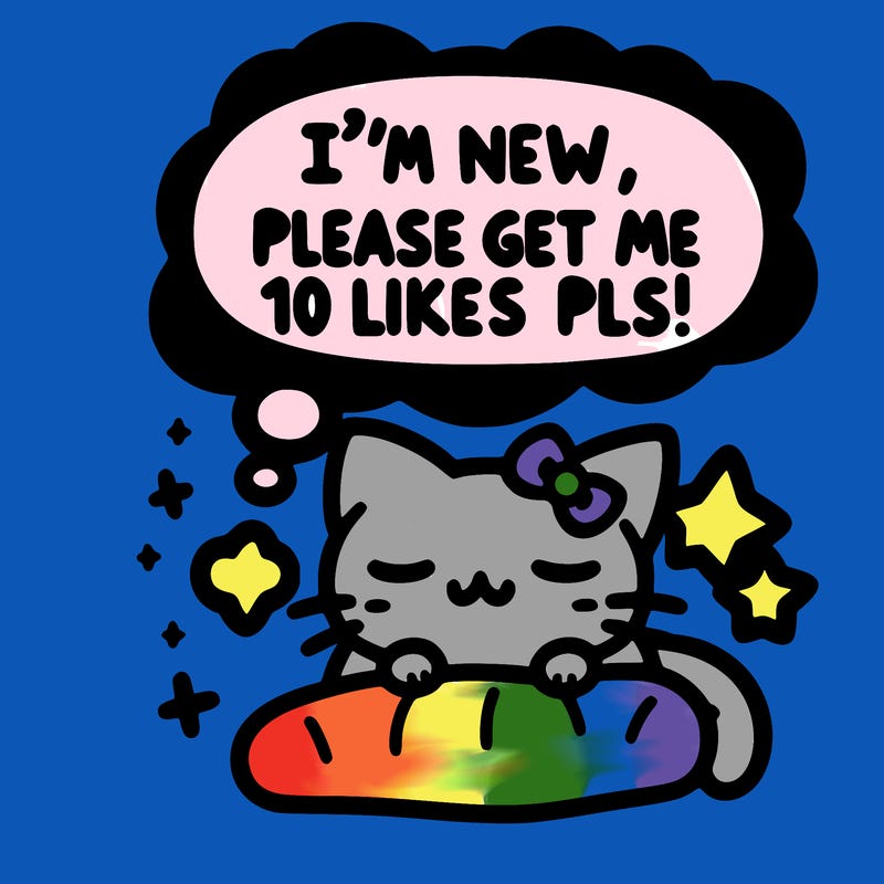 kitty taking a nap dream talking and saying "i'm new, please get me at least 10 likes pls!!"