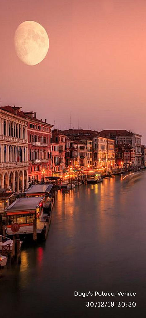 Auto Date Stamper for Photo - Foto nocturna de Venecia con sello automático de fecha y ubicación