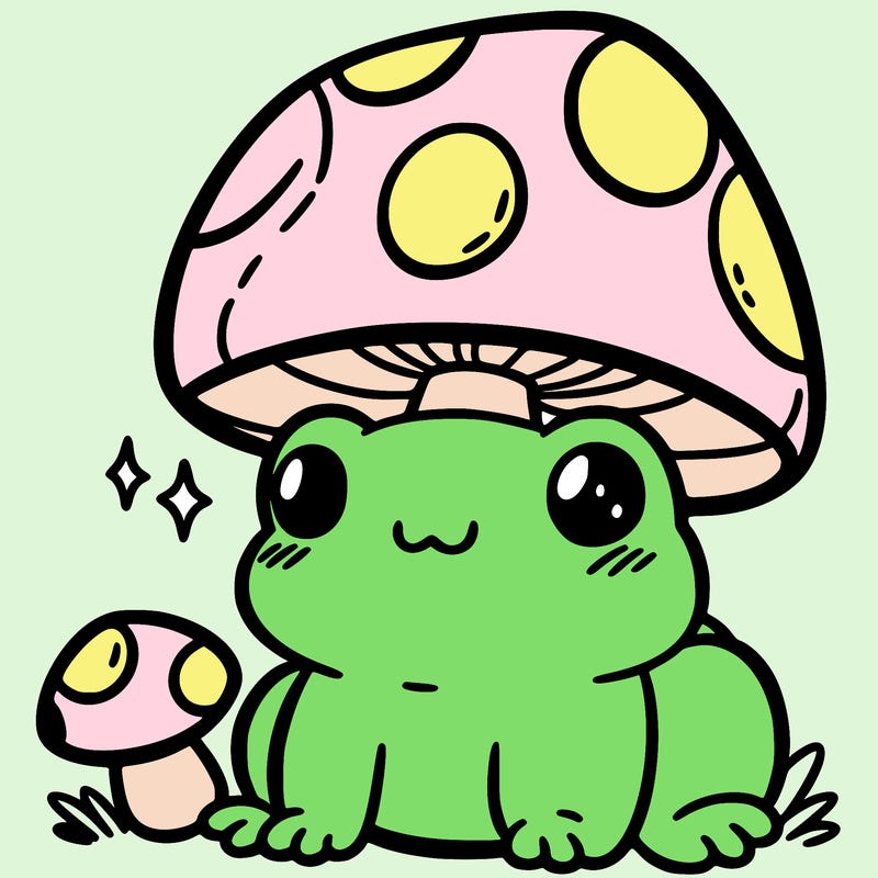 a cute frog with a mushroom hat