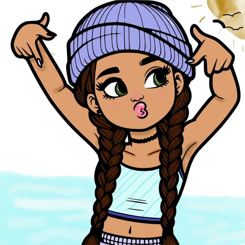 realistic teenage girl with braids and a beanie and crop top doing 🫶🏼